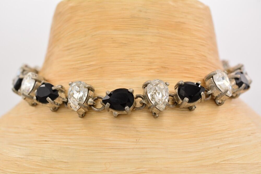 Otazu Crystal Choker Necklace Black White Rhinestone Designer Signed Y2K Bin6A